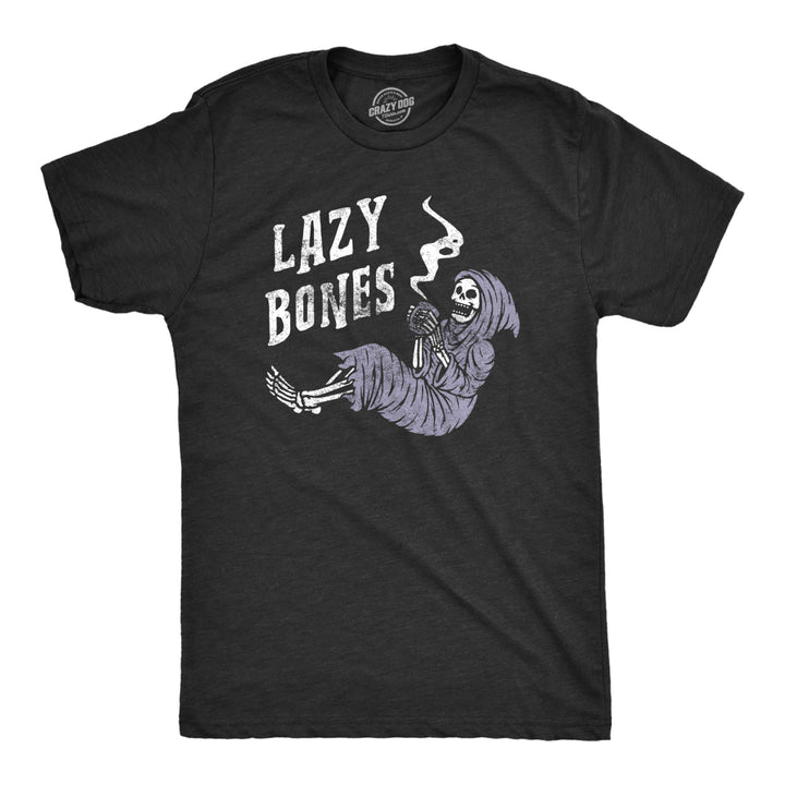 Mens Lazy Bones T shirt Funny Relaxing Spooky Halloween Skeleton Tee For Guys Image 1