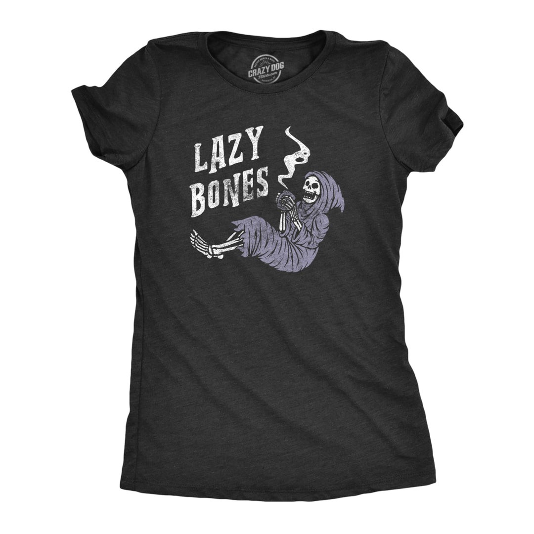 Womens Lazy Bones T shirt Funny Relaxing Spooky Halloween Skeleton Tee For Ladies Image 1