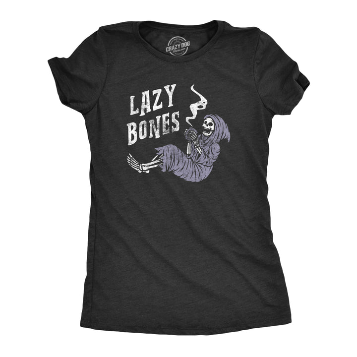 Womens Lazy Bones T shirt Funny Relaxing Spooky Halloween Skeleton Tee For Ladies Image 1