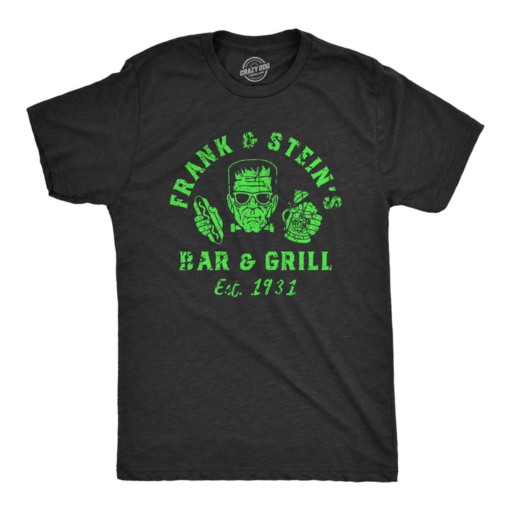 Mens Frank And Steins Bar And Grill T Shirt Funny Frankenstein Halloween Tee For Guys Image 1