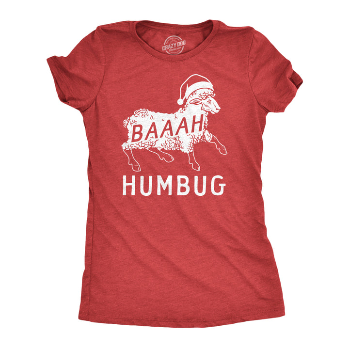 Womens Baaah Humbug T Shirt Funny Xmas Party Scrooge Sheep Tee For Ladies Image 1