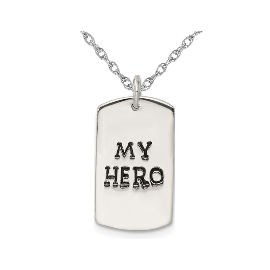 Mens Sterling Silver DogTag My Hero Pendant Necklace with Chain Image 1