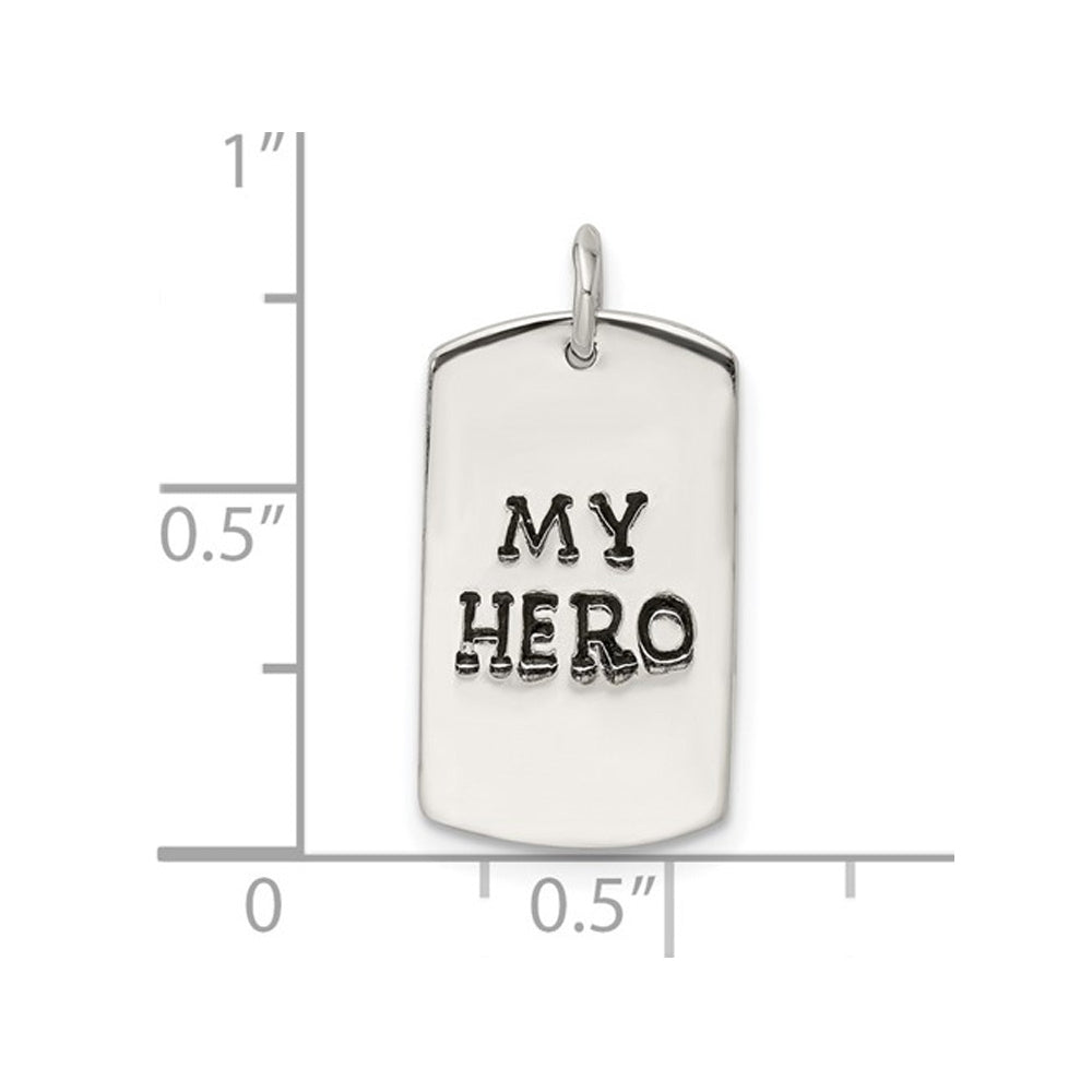 Mens Sterling Silver DogTag My Hero Pendant Necklace with Chain Image 3