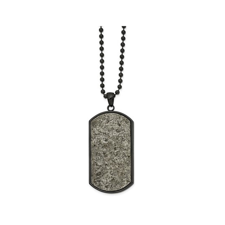 Mens Stainless Steel Black Sedimentary Rock Dogtag Pendant Necklace with Chain (24 Inches) Image 1