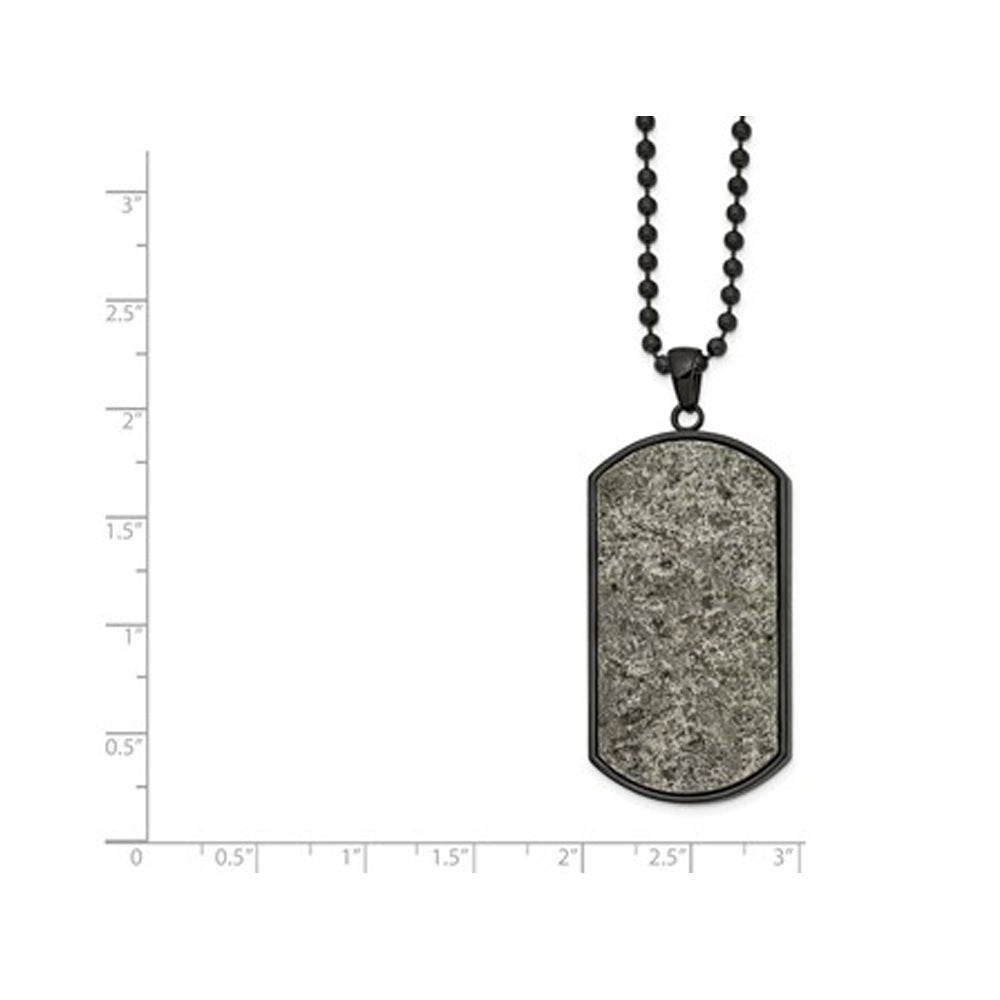 Mens Stainless Steel Black Sedimentary Rock Dogtag Pendant Necklace with Chain (24 Inches) Image 2