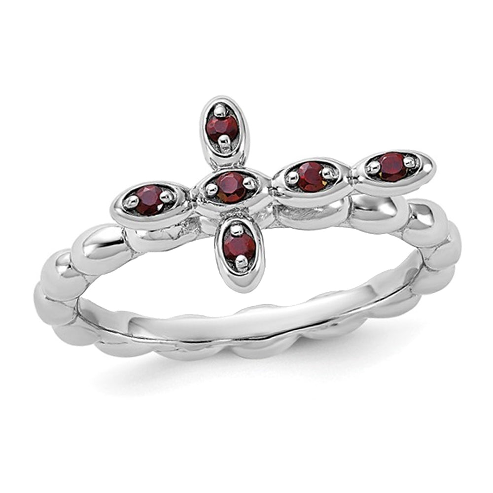 1/8 Carat (ctw) Garnet Cross Ring in Sterling Silver Image 1