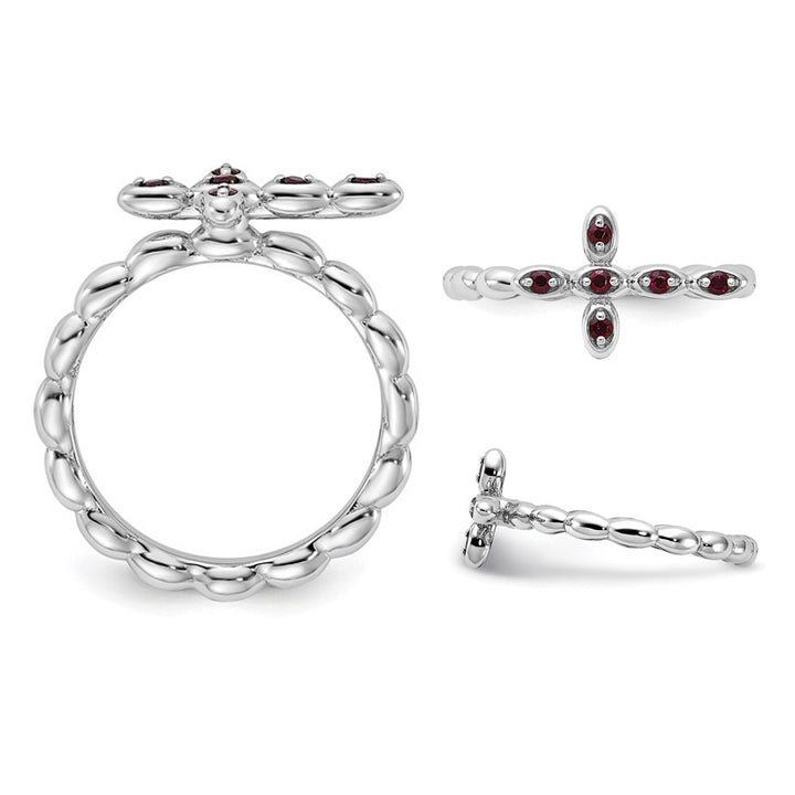 1/8 Carat (ctw) Garnet Cross Ring in Sterling Silver Image 3