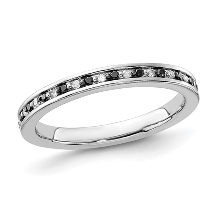 1/5 Carat (ctw) Black and White Diamond Wedding Band Ring in Sterling Silver Image 1