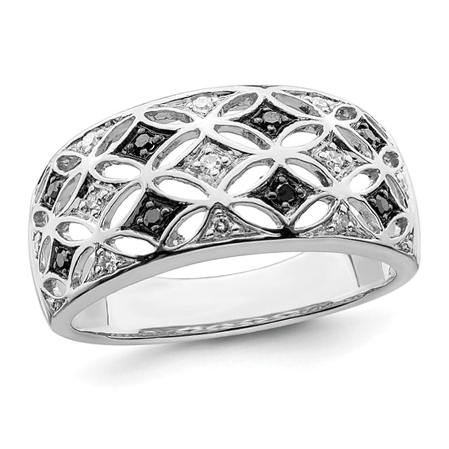 1/8 Carat (ctw) Black and White Diamond Ring in Sterling Silver Image 1