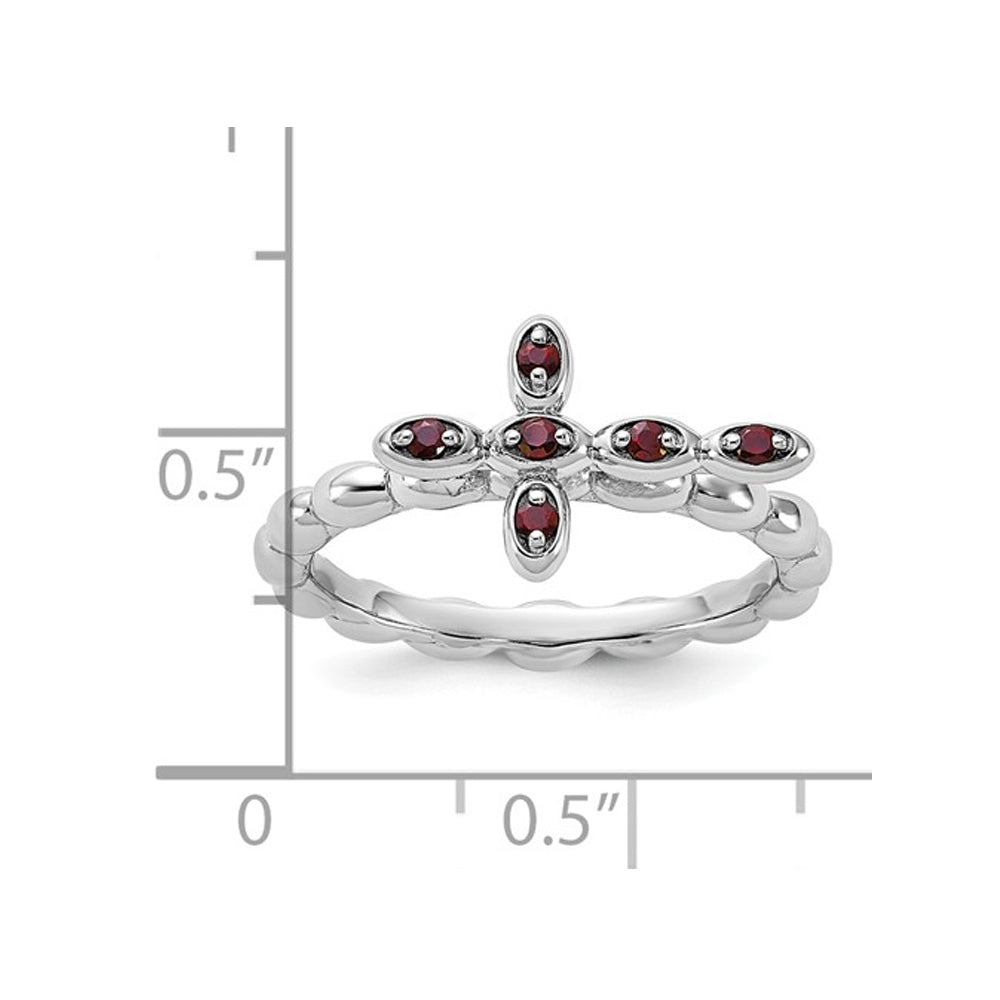 1/8 Carat (ctw) Garnet Cross Ring in Sterling Silver Image 4