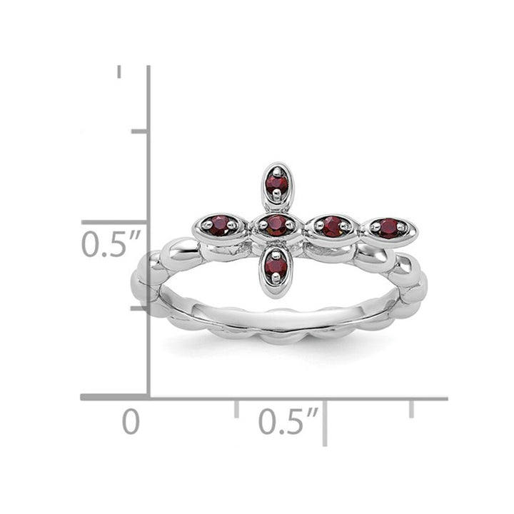 1/8 Carat (ctw) Garnet Cross Ring in Sterling Silver Image 4