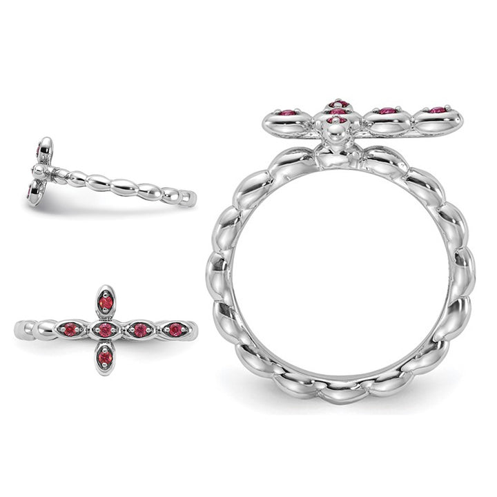 1/8 Carat (ctw) Lab-Created Ruby Cross Ring in Sterling Silver Image 3