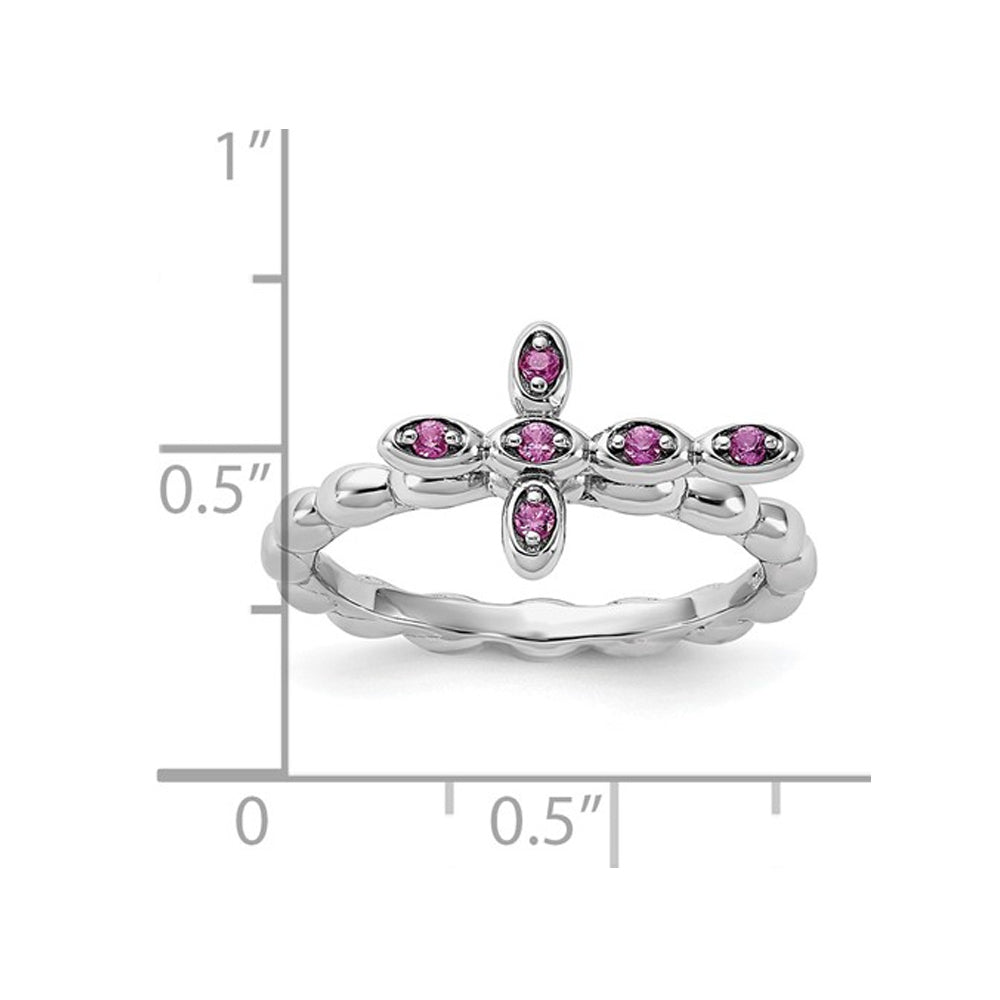 1/8 Carat (ctw) Lab-Created Ruby Cross Ring in Sterling Silver Image 4