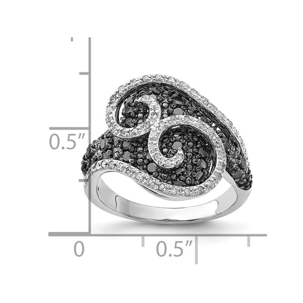 1.00 Carat (ctw) Black and White Diamond Swirl Ring in Sterling Silver Image 3