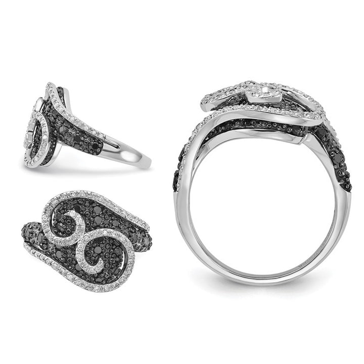 1.00 Carat (ctw) Black and White Diamond Swirl Ring in Sterling Silver Image 4