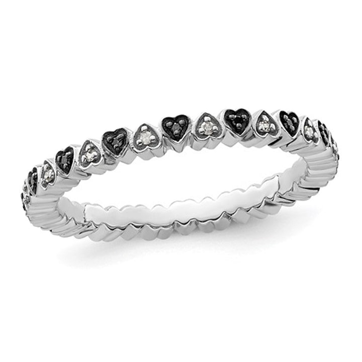 1/8 Carat (ctw) Black and White Diamond Heart Band Ring in Sterling Silver Image 1