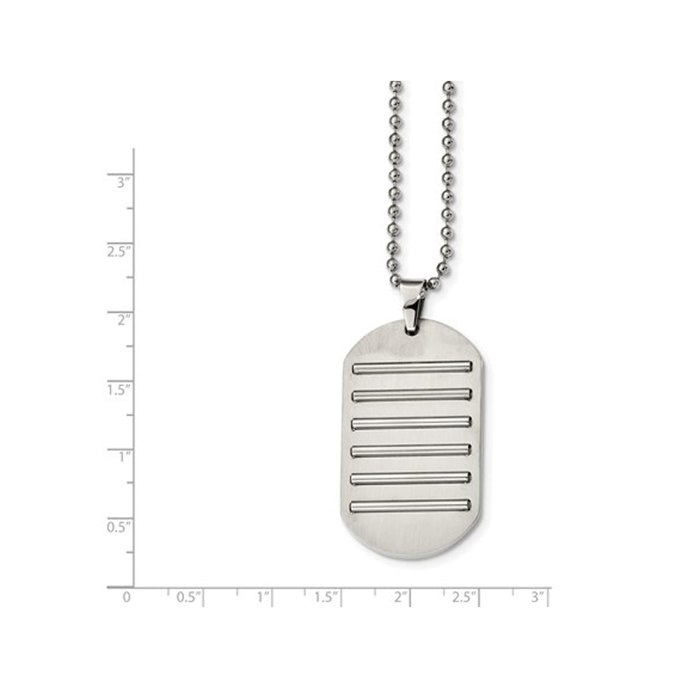 Mens Stainless Steel Brushed Dog Tag Pendant Necklace with Chain Image 2