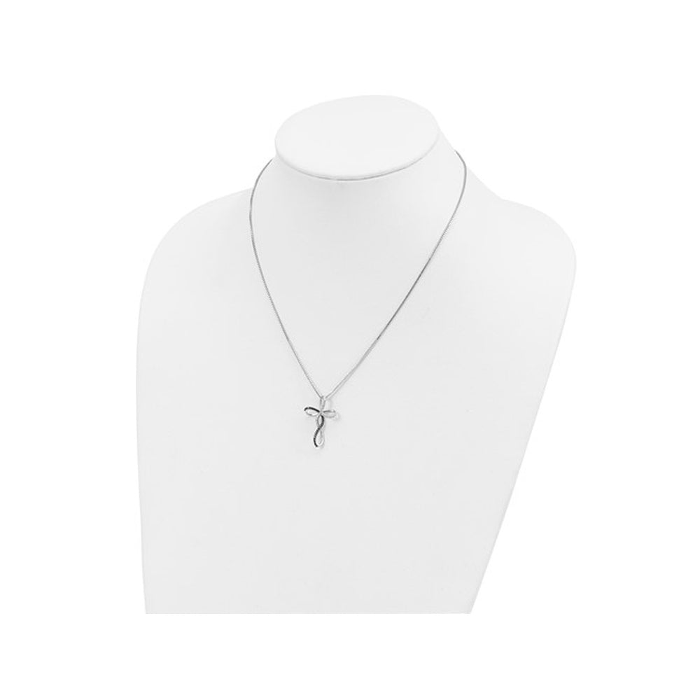 1/4 Carat (ctw) Black and White Diamond Cross Pendant Necklace in Sterling Silver with Chain Image 2