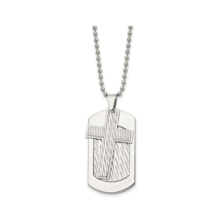 Mens Stainless Steel Cross Dogtag Pendant Necklace with Chain (24 Inches) Image 2