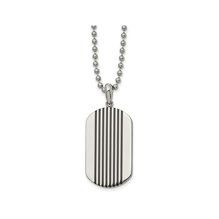 Mens Stainless Steel Black Stripes Dogtag Pendant Necklace with Chain (22 Inches) Image 1