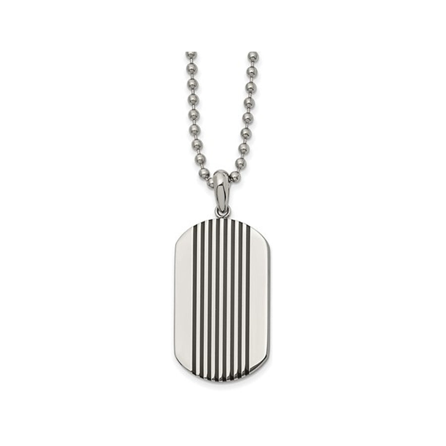 Mens Stainless Steel Black Stripes Dogtag Pendant Necklace with Chain (22 Inches) Image 1