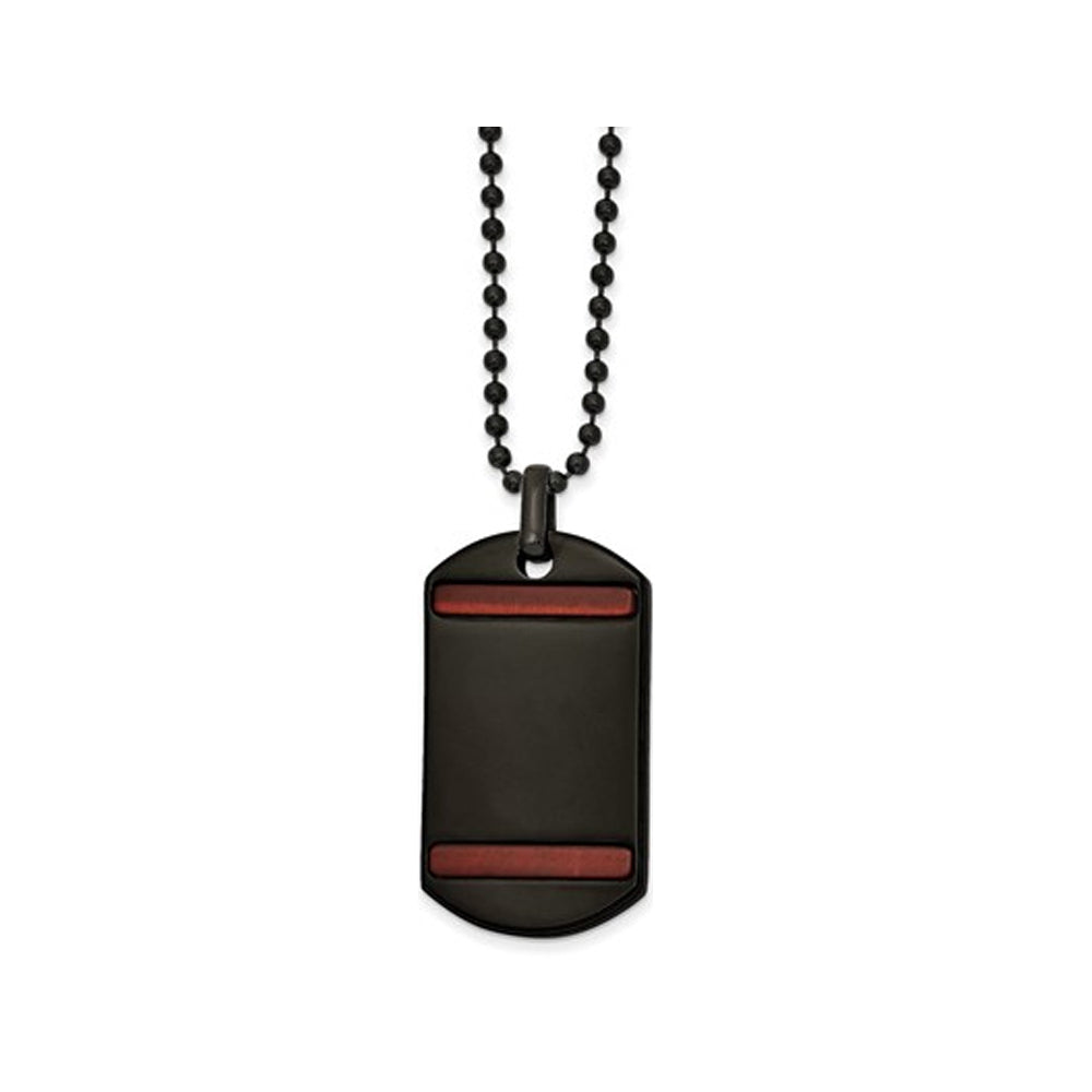 Mens Black Stainless Steel Dogtag Pendant Necklace with Tiger Eye and Chain (22 Inches) Image 1