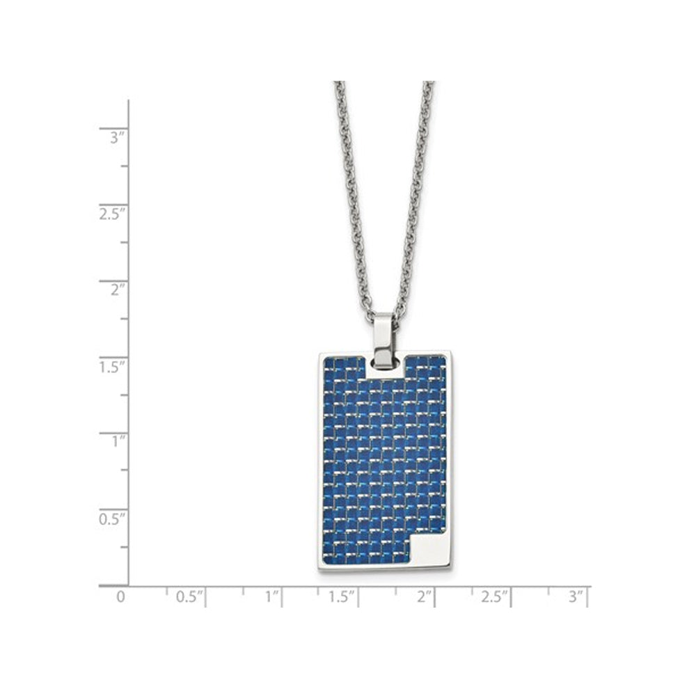 Mens Stainless Steel Blue Carbon Fiber Dogtag Pendant Necklace with Chain (22 Inches) Image 3