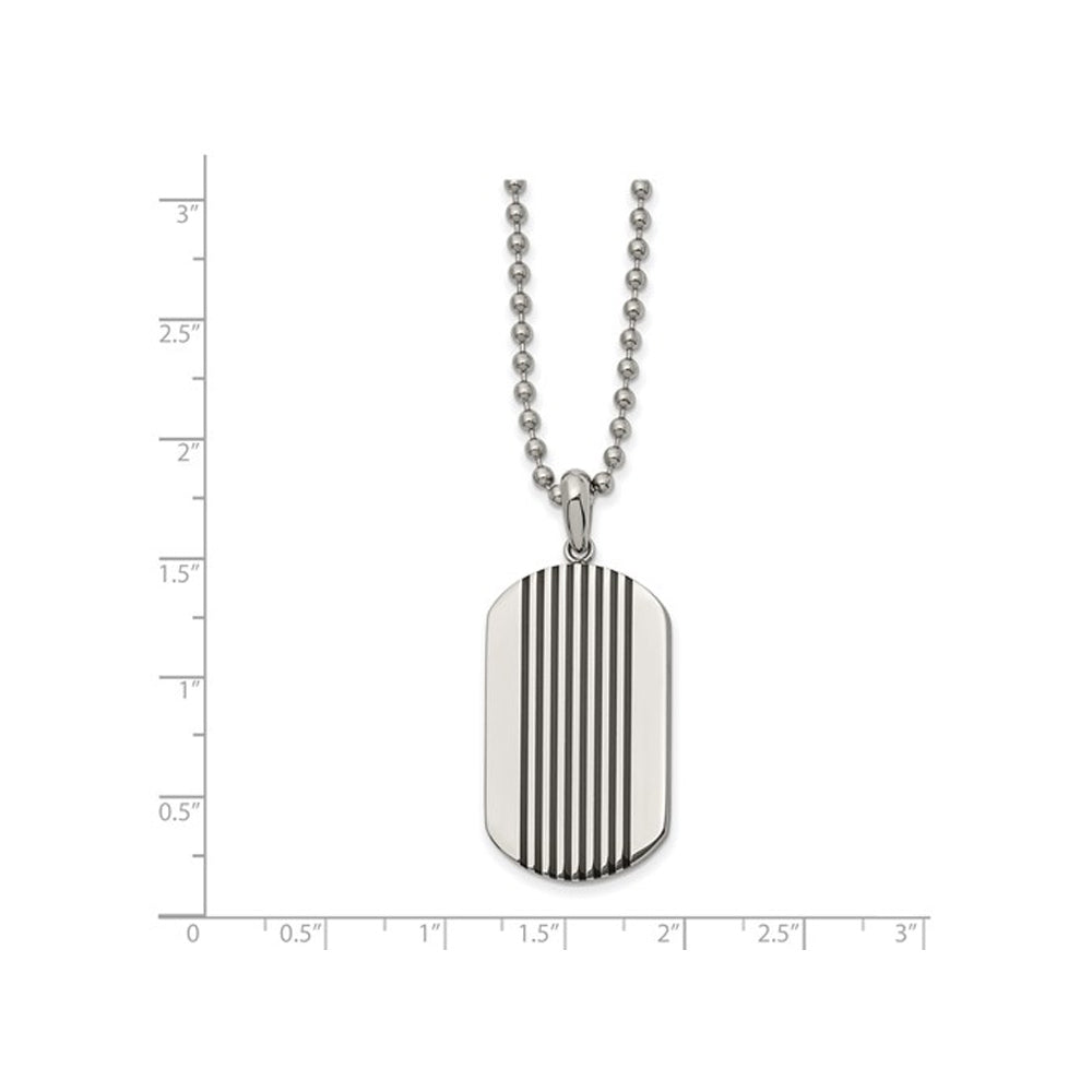 Mens Stainless Steel Black Stripes Dogtag Pendant Necklace with Chain (22 Inches) Image 2