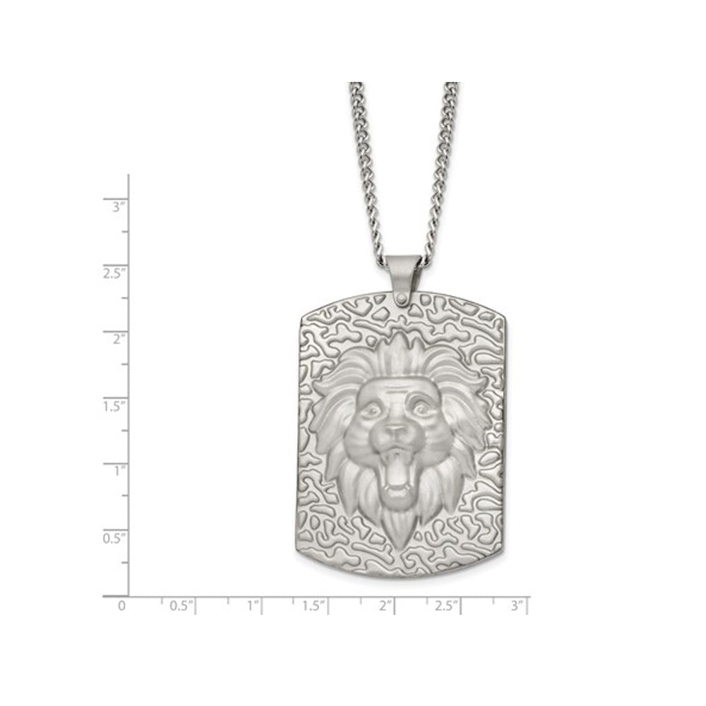 Mens Stainless Steel Lion Dogtag Pendant Necklace with Chain (24 Inches) Image 2