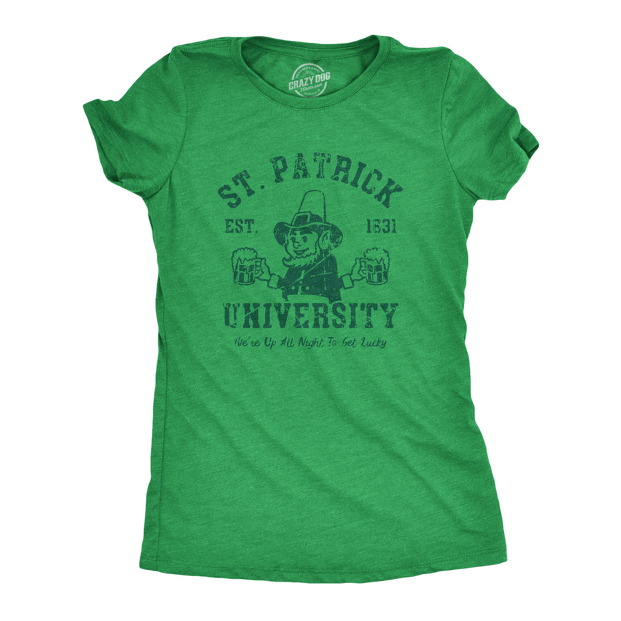 Womens St Patrick University T Shirt Funny Saint Paddys Day College Tee For Ladies Image 1