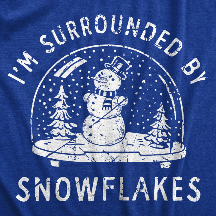 Womens Im Surrounded By Snowflakes T Shirt Funny Winter Snowman Snow Globe Tee For Ladies Image 2