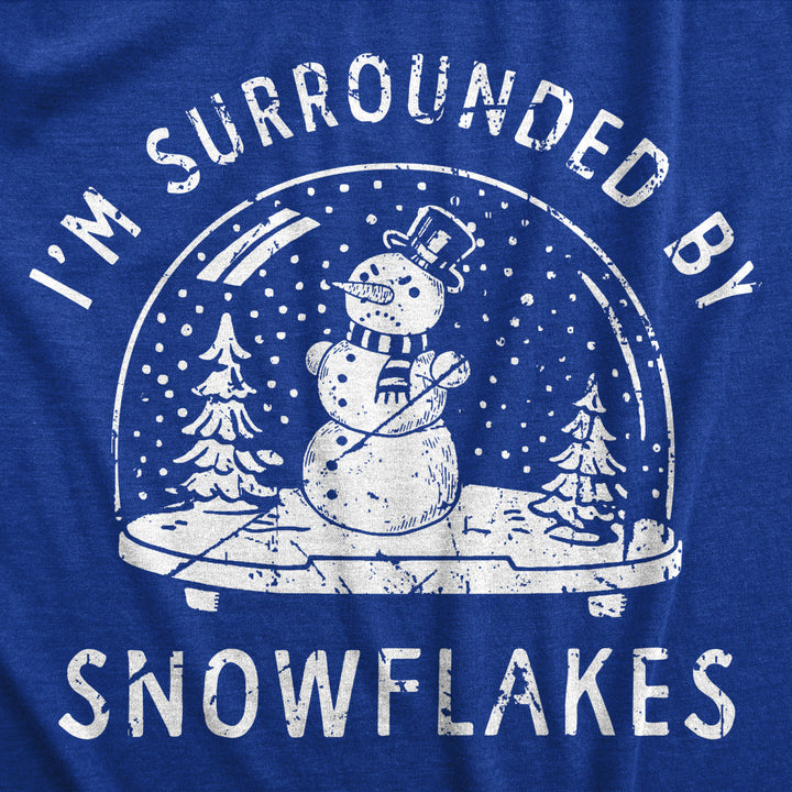 Mens Im Surrounded By Snowflakes T Shirt Funny Winter Snowman Snow Globe Tee For Guys Image 2