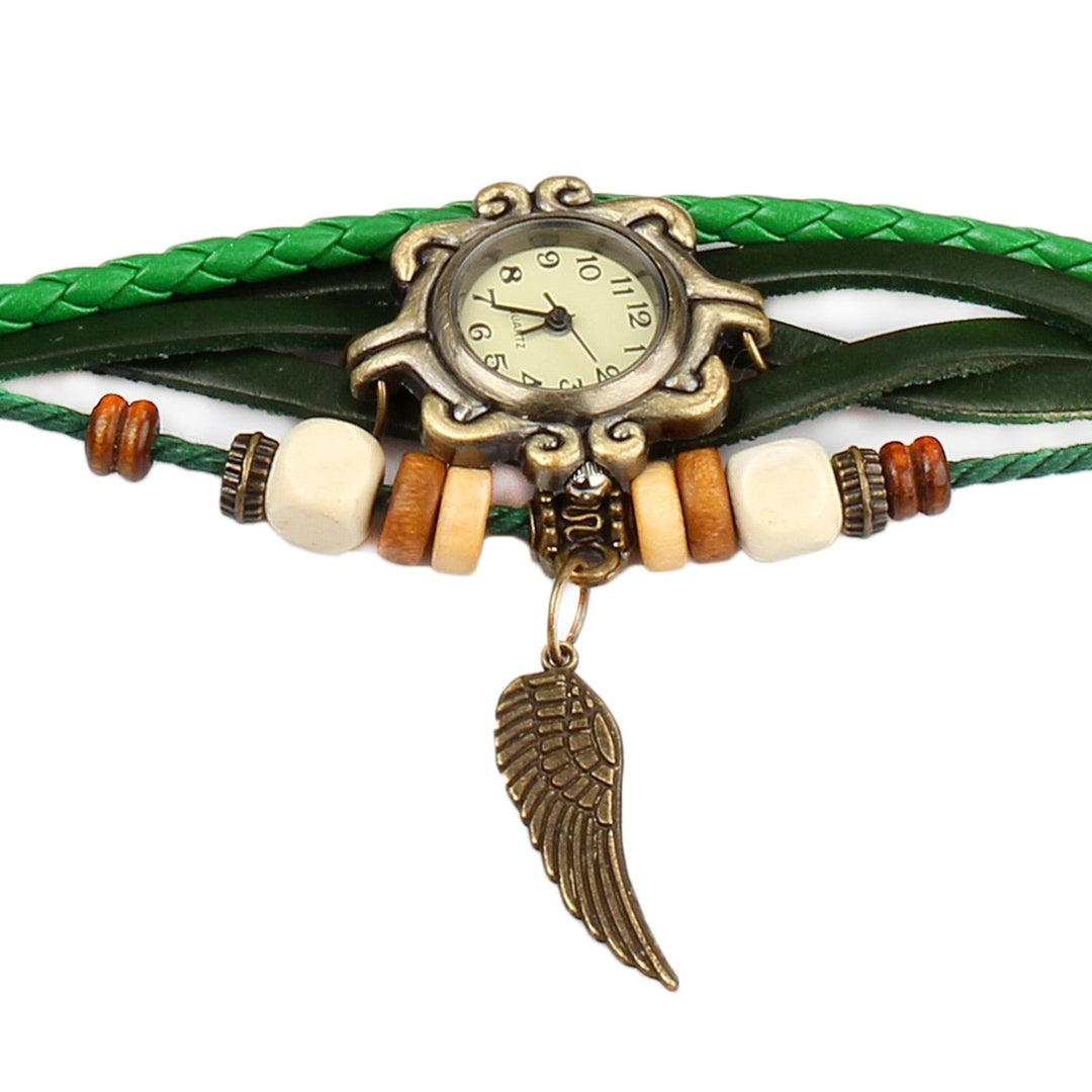 Beautiful Bohemian Style Retro Handmade Leather Angel Wing Womens Watches Image 4