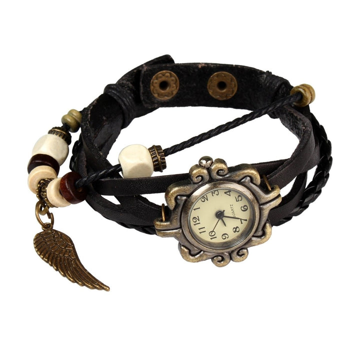 Beautiful Bohemian Style Retro Handmade Leather Angel Wing Womens Watches Image 1