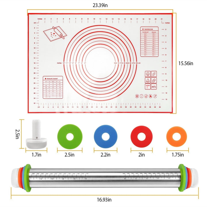 Dough Rolling Pin Dough Roller Stainless Steel Rolling Pins with 4 Removable Adjustable Thickness Rings and Rolling Mat Image 8