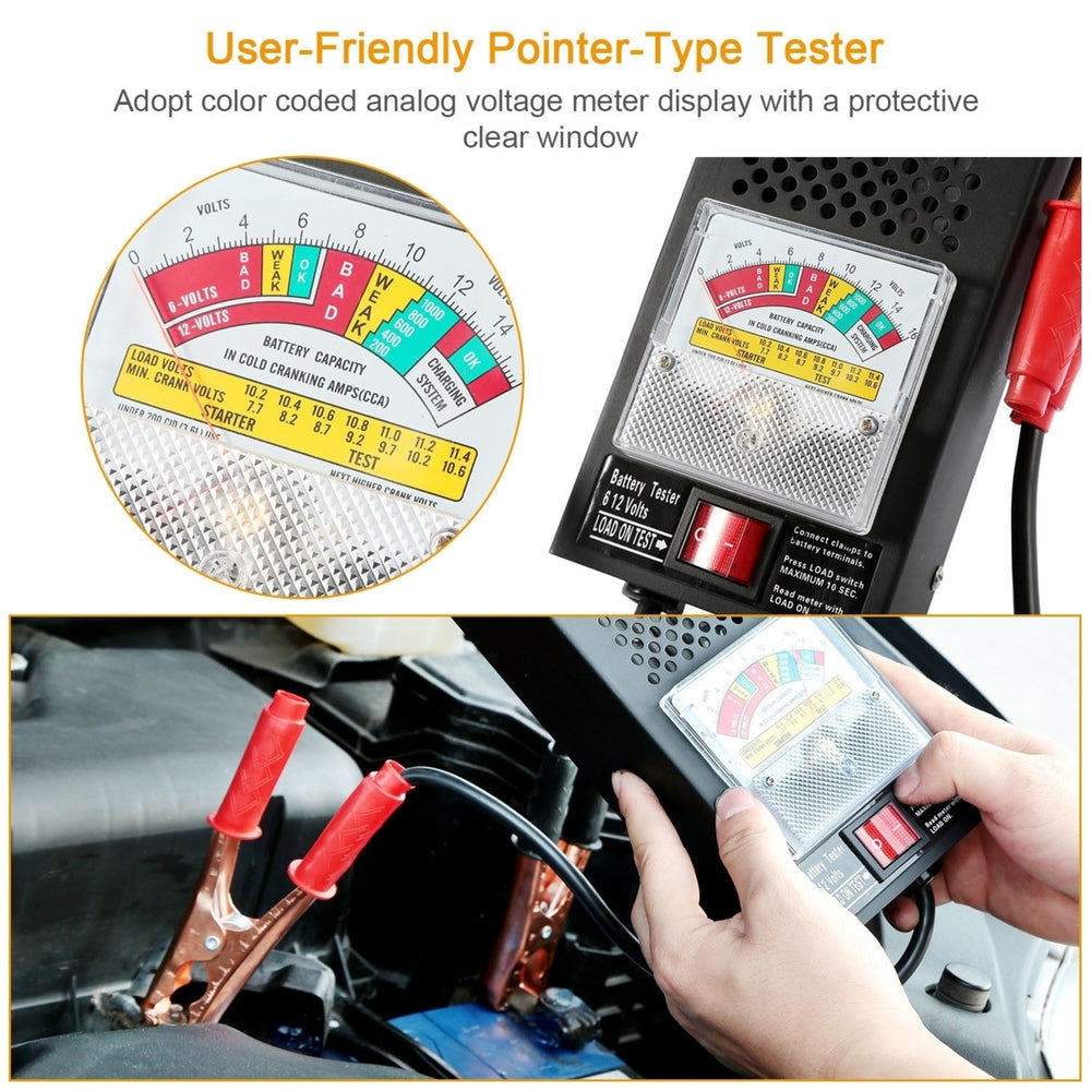 Battery Load Tester 6-12V 100A Battery Tester with Heavy Duty Insulated Copper Clips Carrying Handle for Automotive Image 2