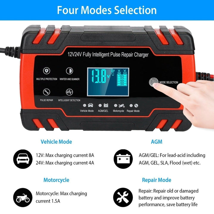 Car Battery Charger 12V 8A 24V 4A Smart Automatic Battery Charger with LCD Display Image 2