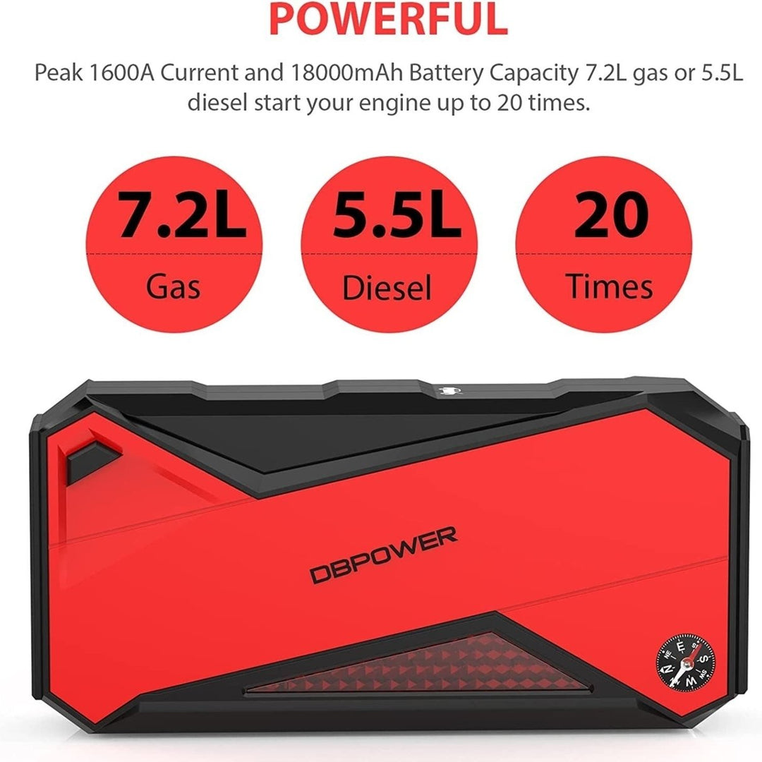 Portable Power Pack for Up to 7.2L Gas and 5.5L Diesel Engines12V Auto Battery Booster with LCD DisplayCompassLED Light Image 10