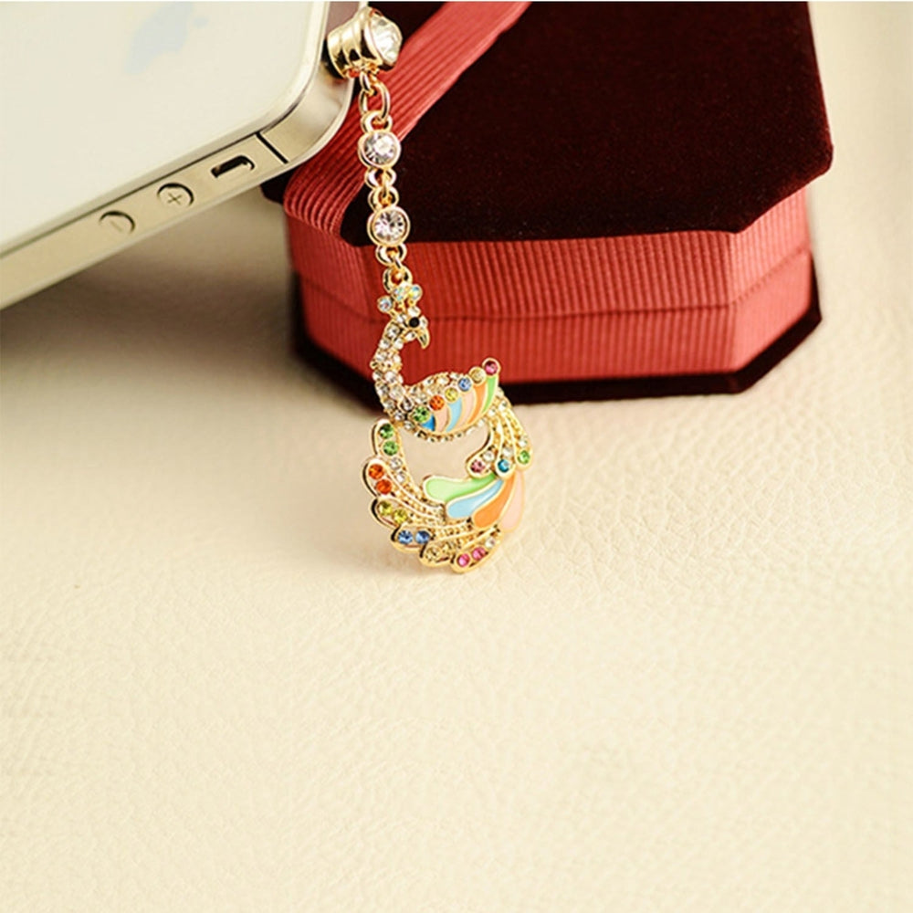 Colorful Crystal Diamond Phoenix Dust Cap Pendant for Cell Phone 3.5mm Jack Image 2