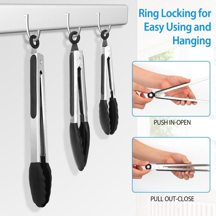 3Pcs Kitchen Tongs Stainless Steel Locking Food Tongs with Non-Stick BBQ Cooking Grilling Locking Food Tongs Image 3