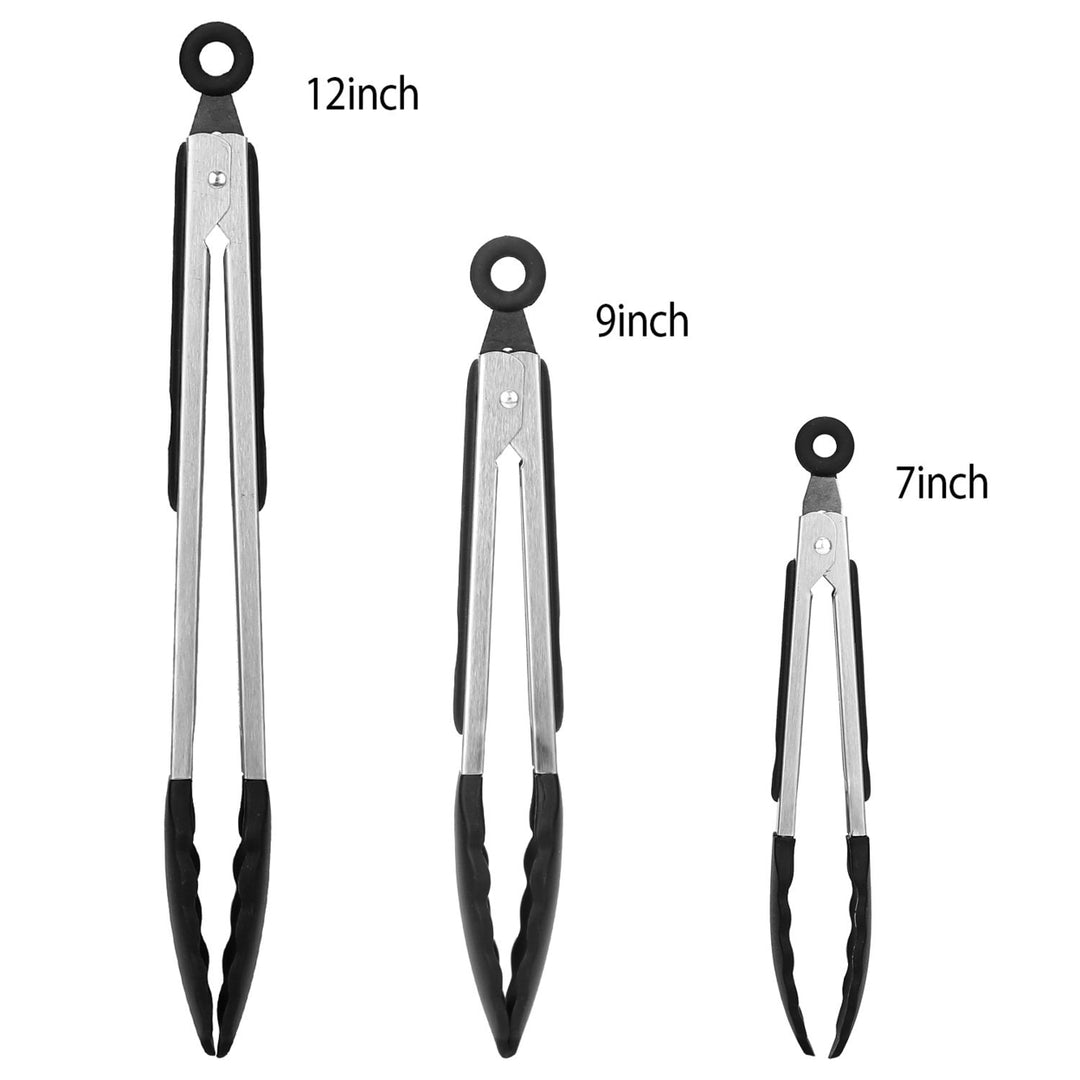 3Pcs Kitchen Tongs Stainless Steel Locking Food Tongs with Non-Stick BBQ Cooking Grilling Locking Food Tongs Image 4