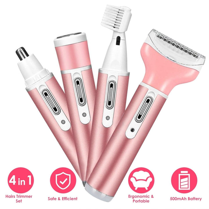 4 In 1 Women Electric Shaver Painless Rechargeable Hair Remover Eyebrow Nose Hair Cordless Trimmer Set Image 2