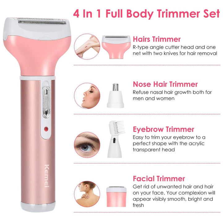 4 In 1 Women Electric Shaver Painless Rechargeable Hair Remover Eyebrow Nose Hair Cordless Trimmer Set Image 3