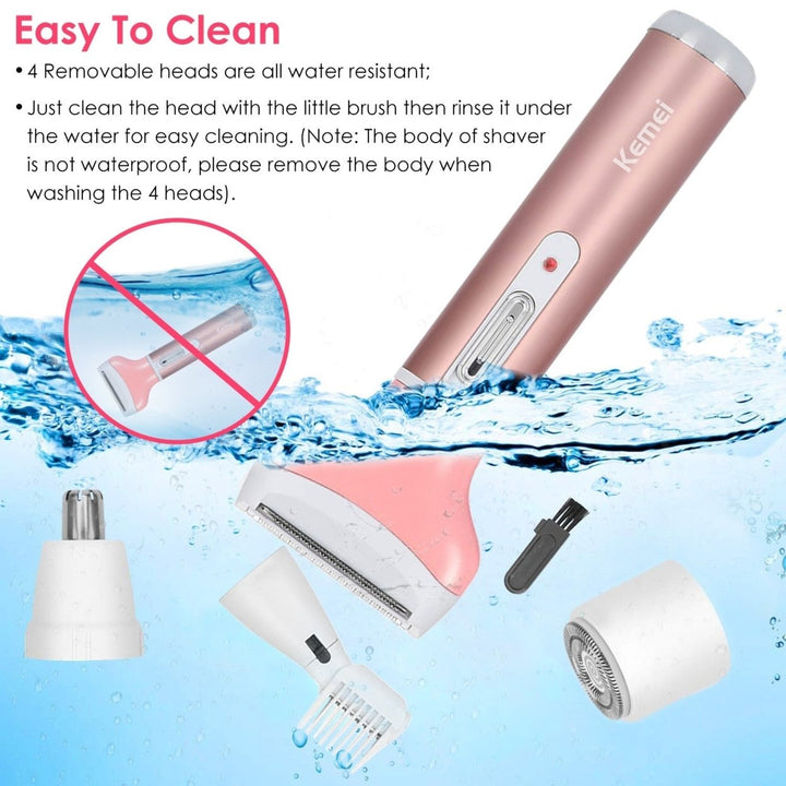 4 In 1 Women Electric Shaver Painless Rechargeable Hair Remover Eyebrow Nose Hair Cordless Trimmer Set Image 7