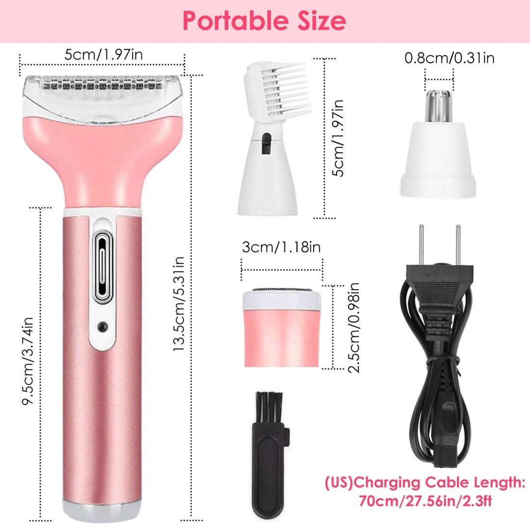 4 In 1 Women Electric Shaver Painless Rechargeable Hair Remover Eyebrow Nose Hair Cordless Trimmer Set Image 8