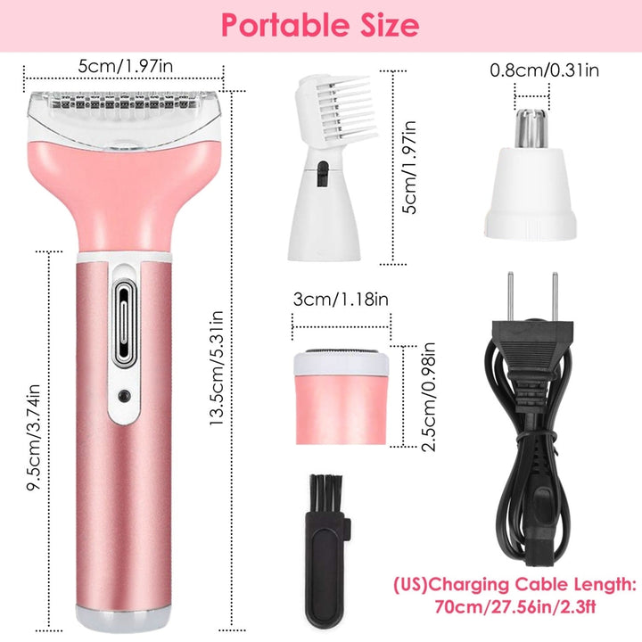 4 In 1 Women Electric Shaver Painless Rechargeable Hair Remover Eyebrow Nose Hair Cordless Trimmer Set Image 8