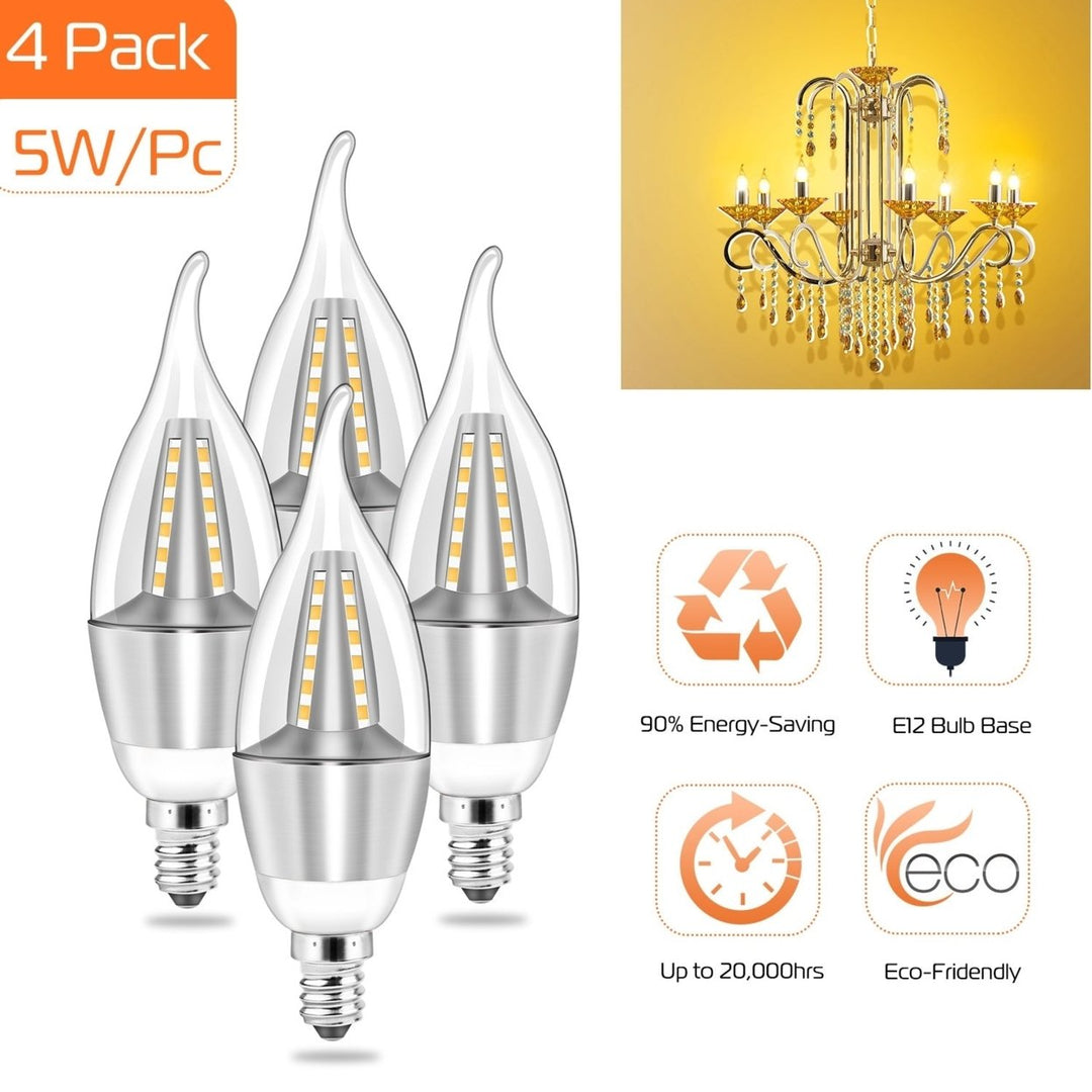 4pcs 5W E12 Candelabra Bulbs 600 LM 50W Equivalent Candle Flame Tip Light Bulb 3000K Warm White Non-Dimmable Lamp Image 2