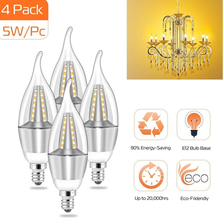 4pcs 5W E12 Candelabra Bulbs 600 LM 50W Equivalent Candle Flame Tip Light Bulb 3000K Warm White Non-Dimmable Lamp Image 2