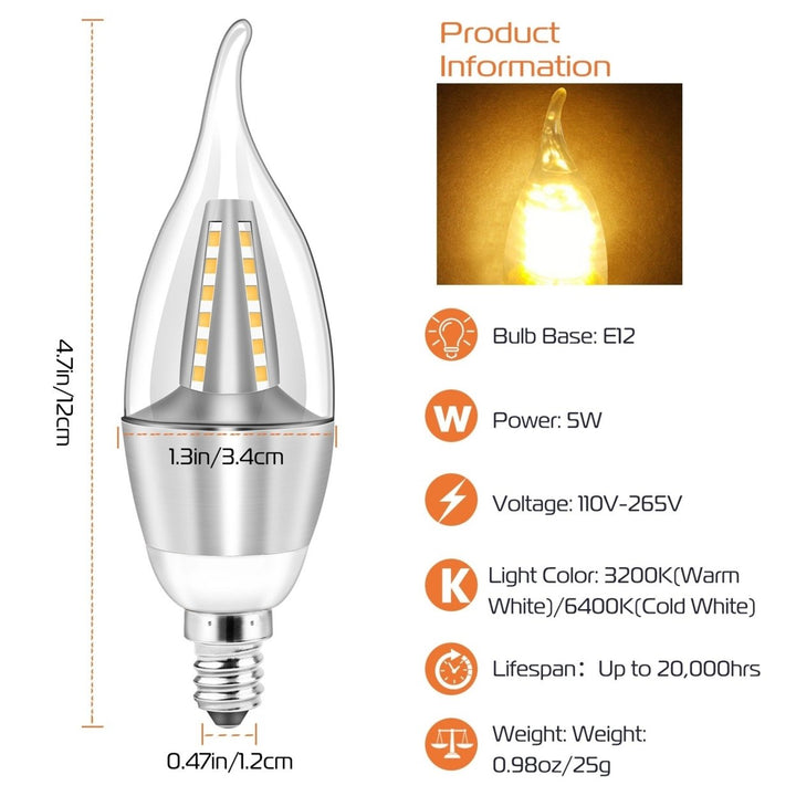 4pcs 5W E12 Candelabra Bulbs 600 LM 50W Equivalent Candle Flame Tip Light Bulb 3000K Warm White Non-Dimmable Lamp Image 3