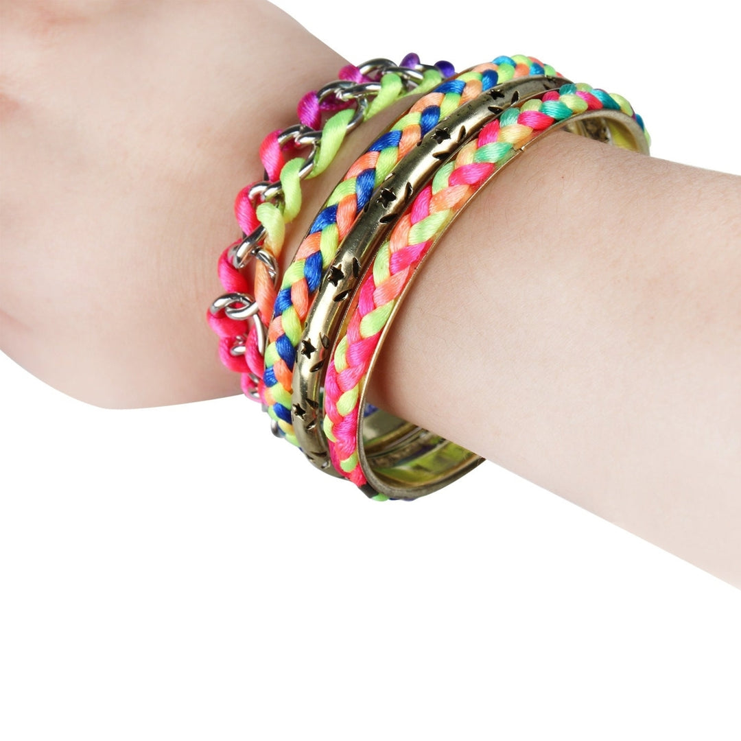 4Pcs Colorful Woven Burnished Gold Bracelets Set Image 1